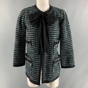 MARC JACOBS Size 2 Green Black White Boucle Textured Jacket Blazer